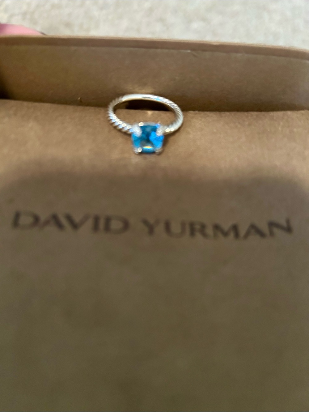 David Yurman Blue Cushion Gemstone Ring with Twisted Silver Band. Worn 3 times - Picture 2 of 7